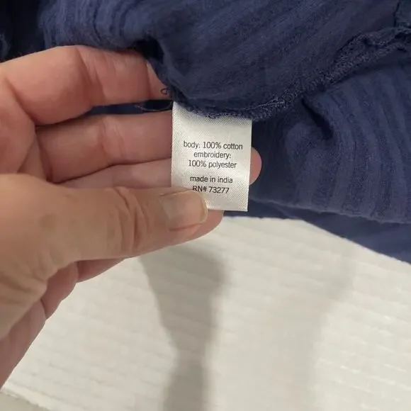 Sonoma Women L Embroidered Button Up Shirt Collared Cotton Gauzy Top Blue Tunic - Picture 10 of 10